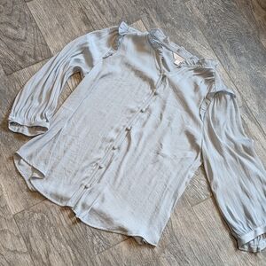 BUNDLE 2 PIECE - LC Lauren Conrad Light Blue Silky Blouse & Black Lace Detail